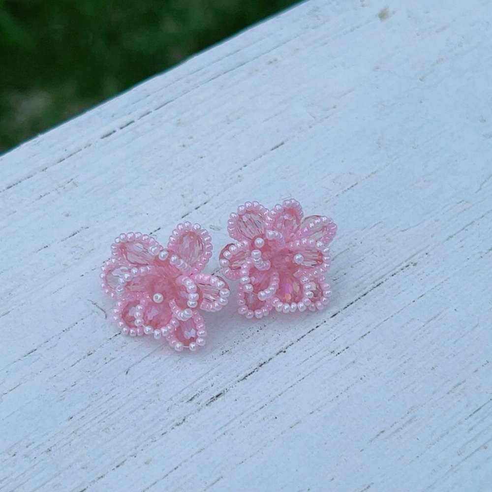 Handmade Seed Beaded Flower Earrings